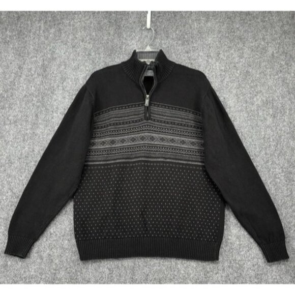 Oscar De La Renta Black Grey 1/4 Zip Sweater 100% Cotton Men’s SizeLarge - Picture 1 of 11